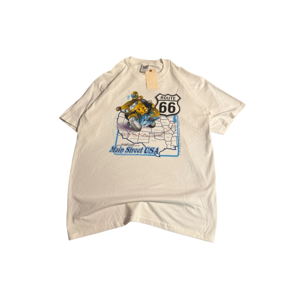 Vintage 2001 Route 66 Main Street USA Motorcycle T-Shirt White Y2K Large NEW - Picture 3 of 8